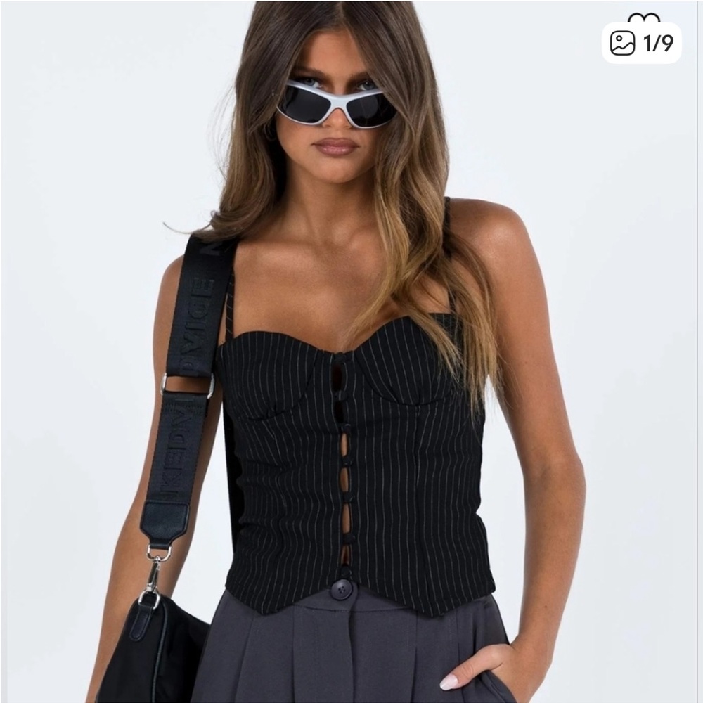 Princess Polly Black Pinstripe Corset Vest Top